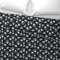 8" Navy Black and White Florals - Black