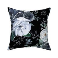 36" Navy Black and White Florals - Black