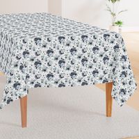 8" Navy Black and White Florals - White
