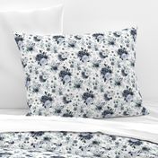 8" Navy Black and White Florals - White