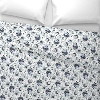 8" Navy Black and White Florals - White