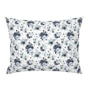 8" Navy Black and White Florals - White