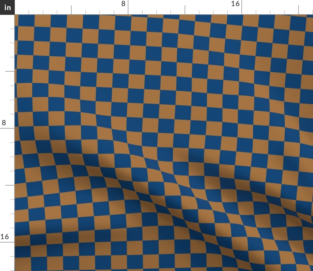 JP15 - Large - Checkerboard of One Inch Squares in Steel Blue and Tan