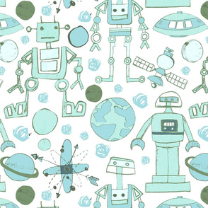 Spacey Robots-green blue