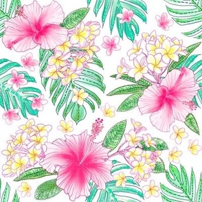 Hibiscus & Plumeria Linen (white) 8”