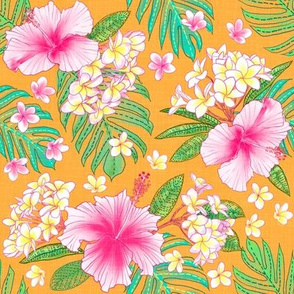 Hibiscus & Plumeria Linen (orange) 8"