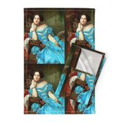 princesses bright blue white gowns ruffles hair buns baroque victorian beauty royal lace off shoulder fans ballgowns rococo portraits beautiful lady woman elegant gothic lolita egl neoclassical  historical romantic smiling  19th century 20th