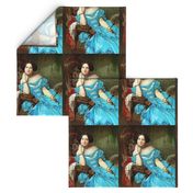 princesses bright blue white gowns ruffles hair buns baroque victorian beauty royal lace off shoulder fans ballgowns rococo portraits beautiful lady woman elegant gothic lolita egl neoclassical  historical romantic smiling  19th century 20th