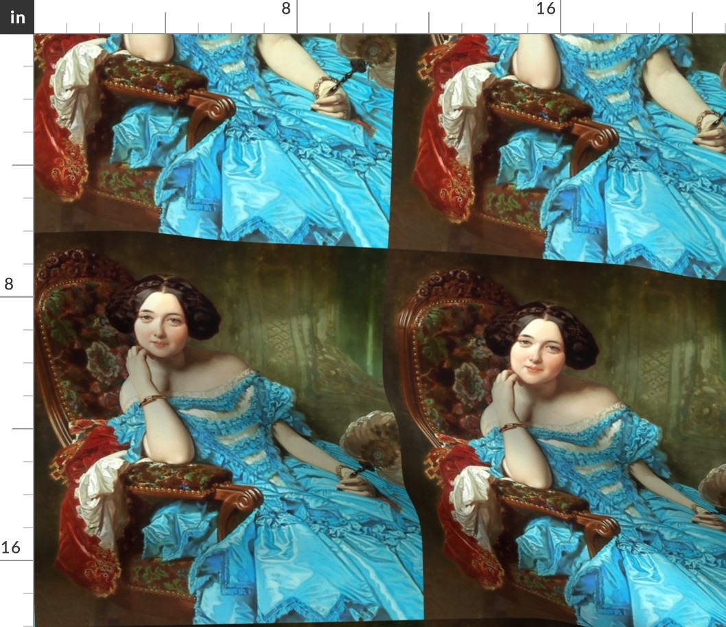 princesses bright blue white gowns ruffles hair buns baroque victorian beauty royal lace off shoulder fans ballgowns rococo portraits beautiful lady woman elegant gothic lolita egl neoclassical  historical romantic smiling  19th century 20th