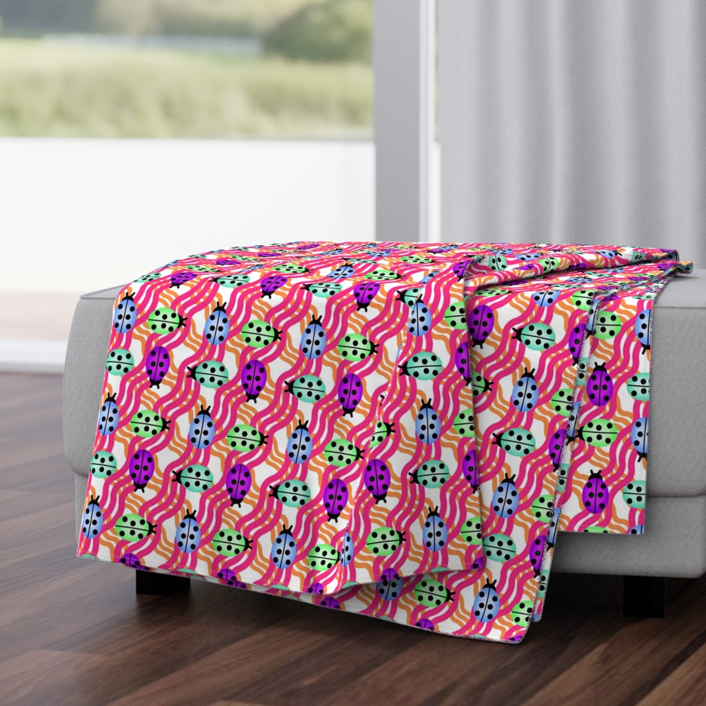 Ladies of color lg.  wavy plaid  ladybugs/ladybirds mint - periwinkle- purple - orange -pink kids dress/ totes/ purse nursery bedding  