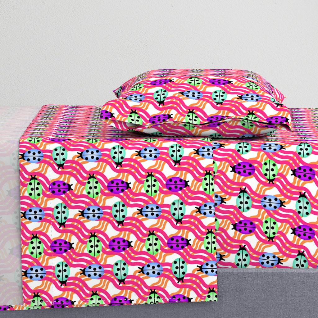 Ladies of color lg.  wavy plaid  ladybugs/ladybirds mint - periwinkle- purple - orange -pink kids dress/ totes/ purse nursery bedding  