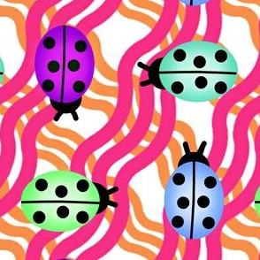 Ladies of color lg.  wavy plaid  ladybugs/ladybirds mint - periwinkle- purple - orange -pink kids dress/ totes/ purse nursery bedding  