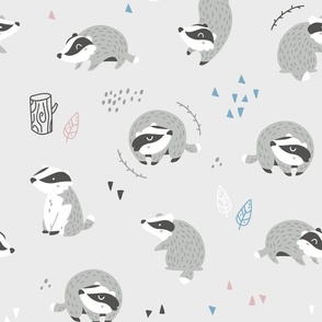 Woodland Badgers - scandinavian style - light grey