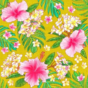 Hibiscus & Plumeria Linen (gold) 7”