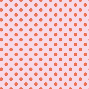 polka dots/vibrant orange on light pink