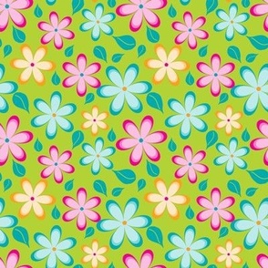 Cute Florals on Green // Colorful Feminine Fabric // 8x8