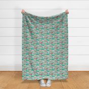 Cars Vehicles Doodle fabric on Mint Green