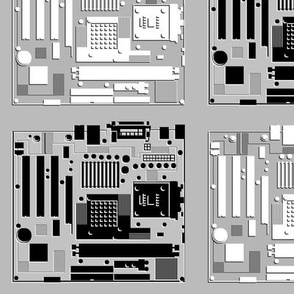 Motherboard Checkerboard, 3D Outlines, on Gray