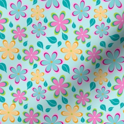 Cute Flowers on Teal // Bold, Colorful // 8x8