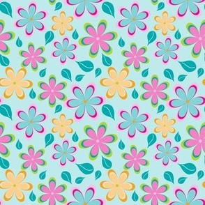 Cute Flowers on Teal // Bold, Colorful // 8x8