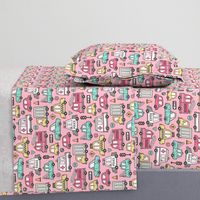 Cars Vehicles Doodle fabric on Pink