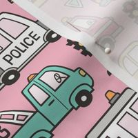 Cars Vehicles Doodle fabric on Pink