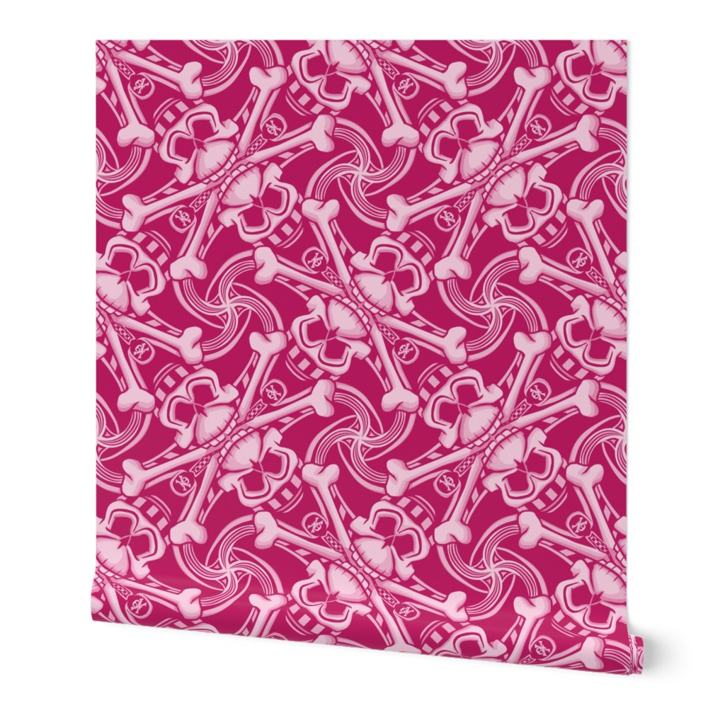 ★ SKULL PLAID ★ Pink - Large Scale / Collection : Pirates Tessellations - Skull and Crossbones Prints