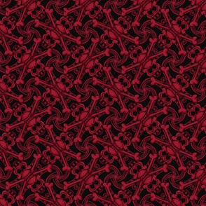 ★ SKULL PLAID ★ Black & Burgundy Red - Small Scale / Collection : Pirates Tessellations - Skull and Crossbones Prints