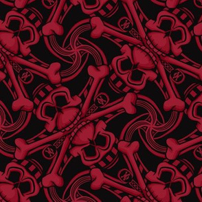 ★ SKULL PLAID ★ Black & Burgundy Red - Large Scale / Collection : Pirates Tessellations - Skull and Crossbones Prints
