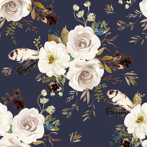 8" Autumn Harvest Flowers - Muted Navy