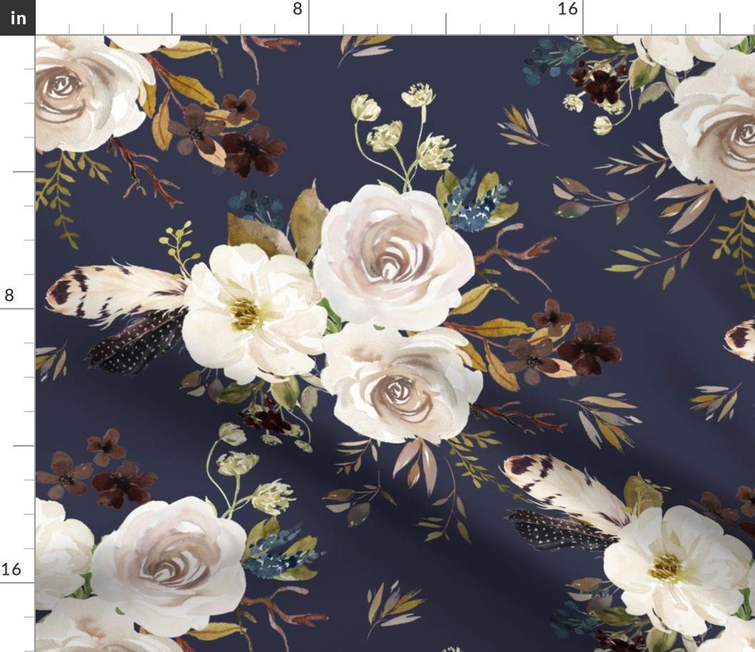 18" Autumn Harvest Flowers - Muted Navy