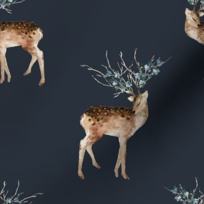 8" Woodland Fairytale Deer - Dark Navy Blue