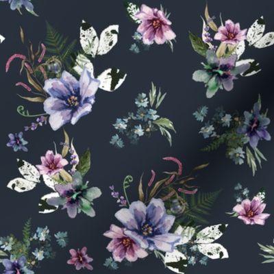 8" Woodland Fairytale Florals - Dark Navy Blue