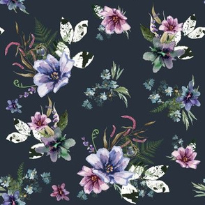 8" Woodland Fairytale Florals - Dark Navy Blue