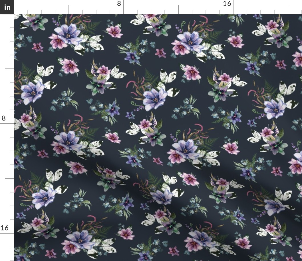 8" Woodland Fairytale Florals - Dark Navy Blue