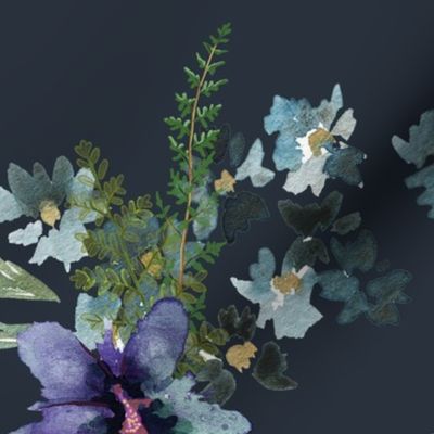 36" Woodland Fairytale Florals - Dark Navy Blue