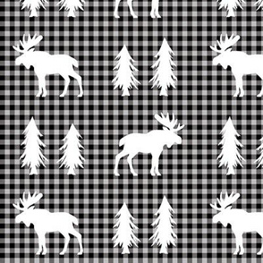 Moose  – Woodland Trees, Black / Grey Plaid