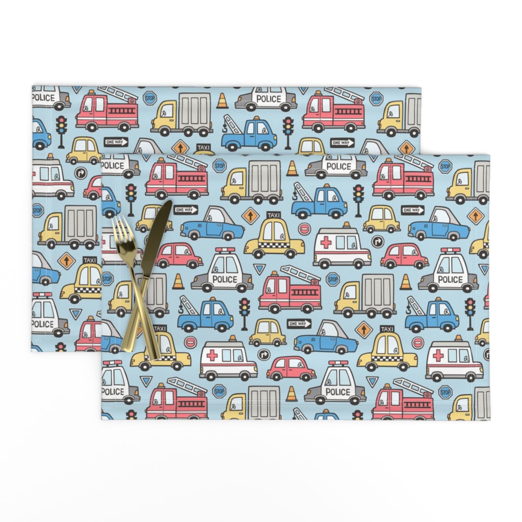 Cars Vehicles Doodle fabric on Light Blue