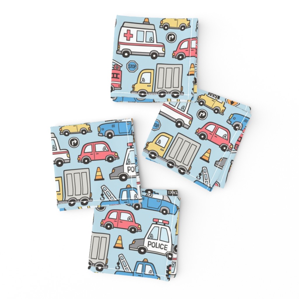 Cars Vehicles Doodle fabric on Light Blue
