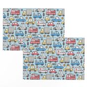 Cars Vehicles Doodle fabric on Light Blue