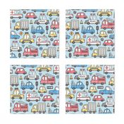 Cars Vehicles Doodle fabric on Light Blue