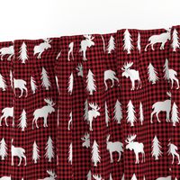 Moose  – Woodland Trees, Black / Red Plaid