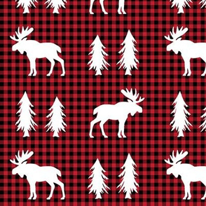 Moose  – Woodland Trees, Black / Red Plaid