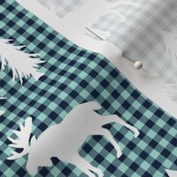 Moose  – Woodland Trees, Navy / Mint Plaid