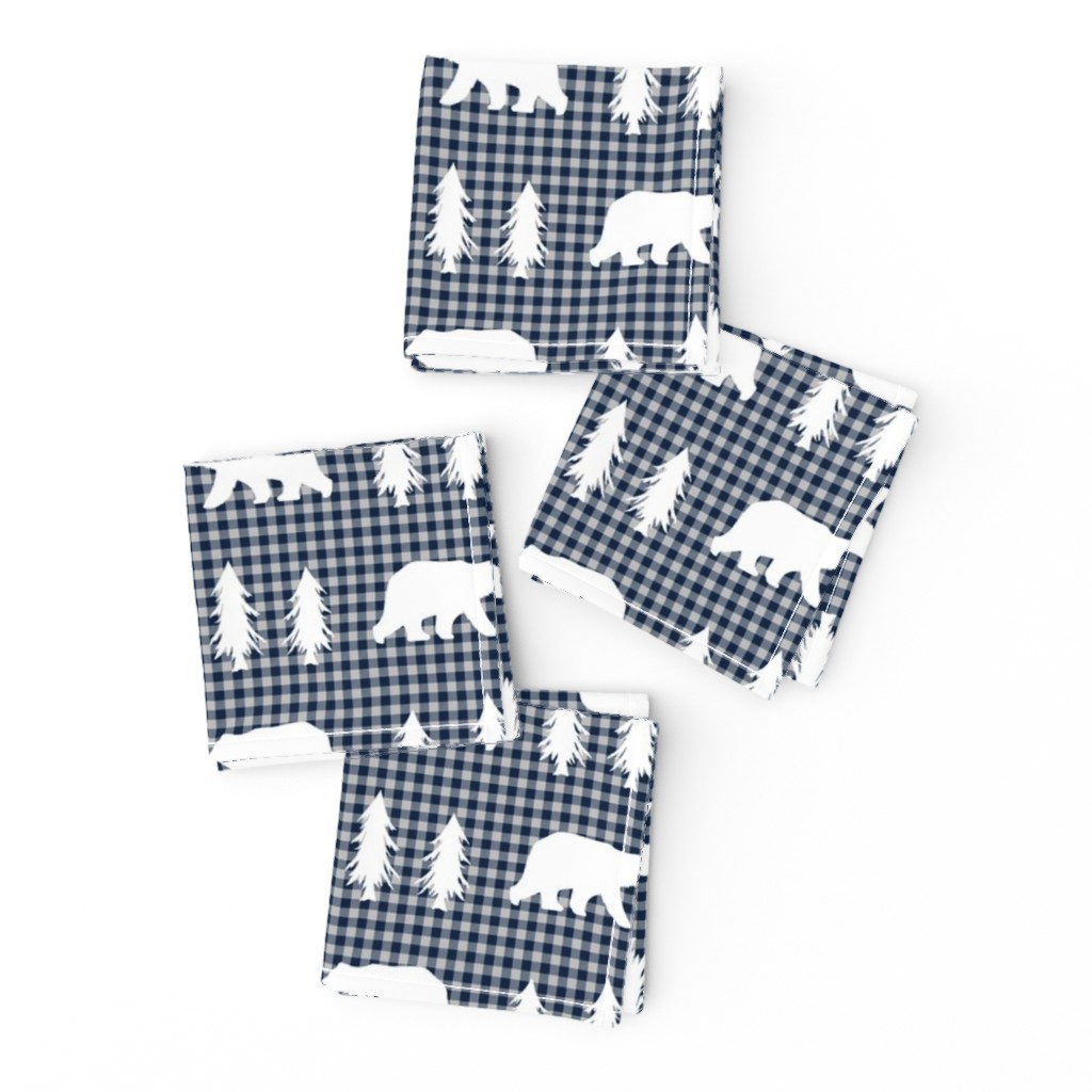 Bears  – Woodland Trees, Navy / Grey Plaid