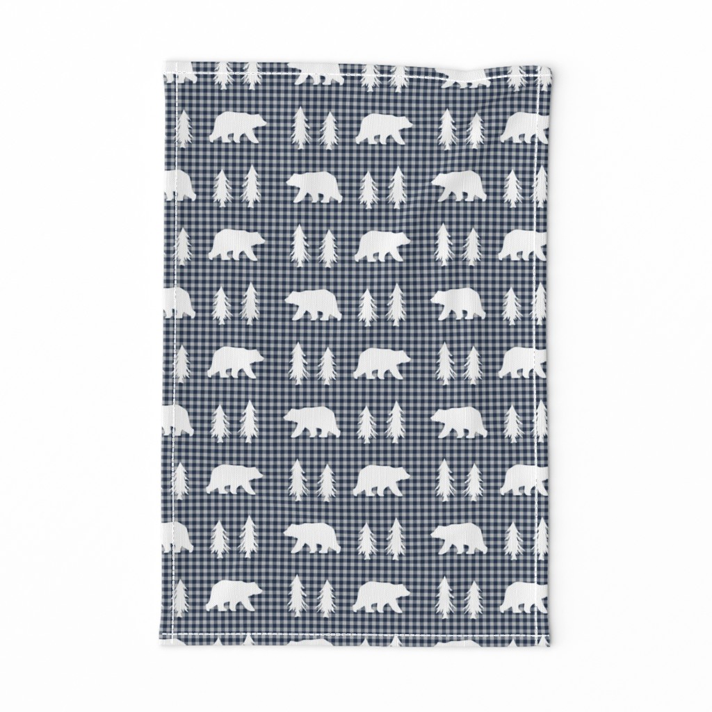 Bears  – Woodland Trees, Navy / Grey Plaid