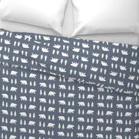 Bears  – Woodland Trees, Navy / Grey Plaid