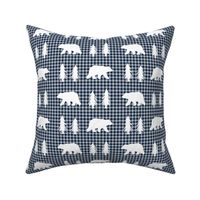 Bears  – Woodland Trees, Navy / Grey Plaid