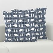 Bears  – Woodland Trees, Navy / Grey Plaid