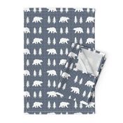 Bears  – Woodland Trees, Navy / Grey Plaid